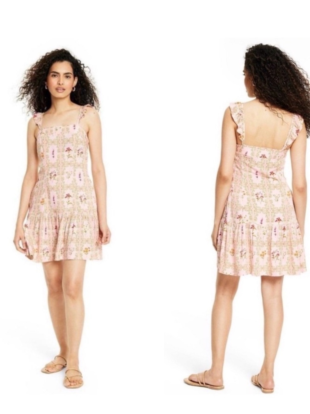 Agua Bendita x Target collab dainty pink floral mini dress size 2X with pockets